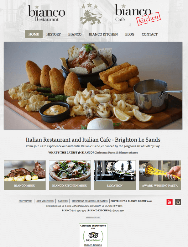 Bianco Restaurant - Kitchen Cafe Website