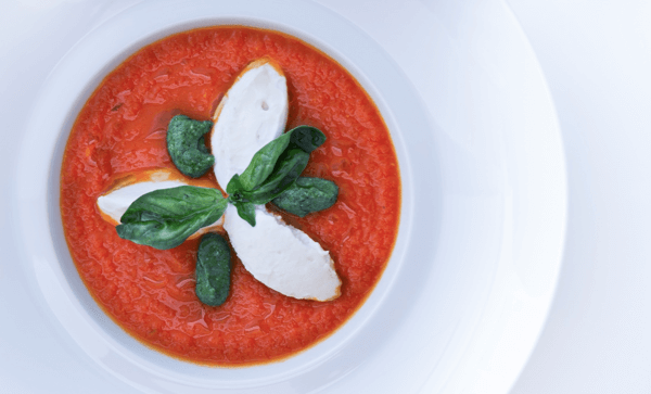 Passata of San Marzano Tomatoes With Buffalo Ricotta and Pesto by Andrea Migliaccio
