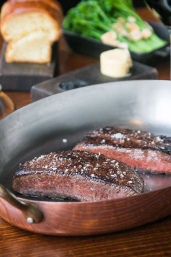 Wagyu Steak in the pan at Black
