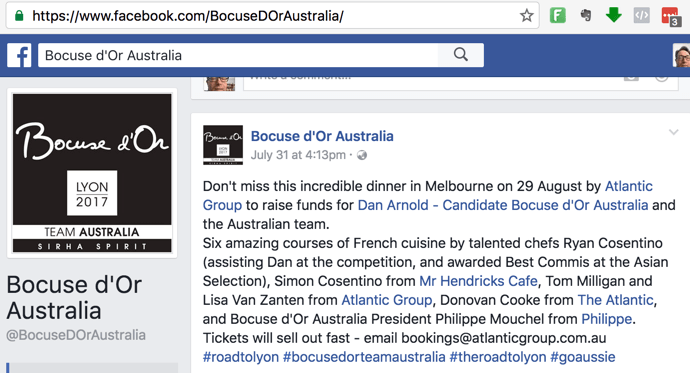 Facebook Support team going to Bocuse d'Or Australia