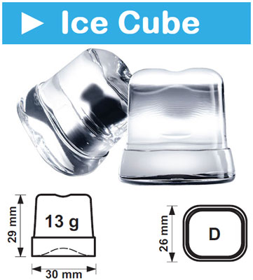 Single ice cube, compact and crystalline